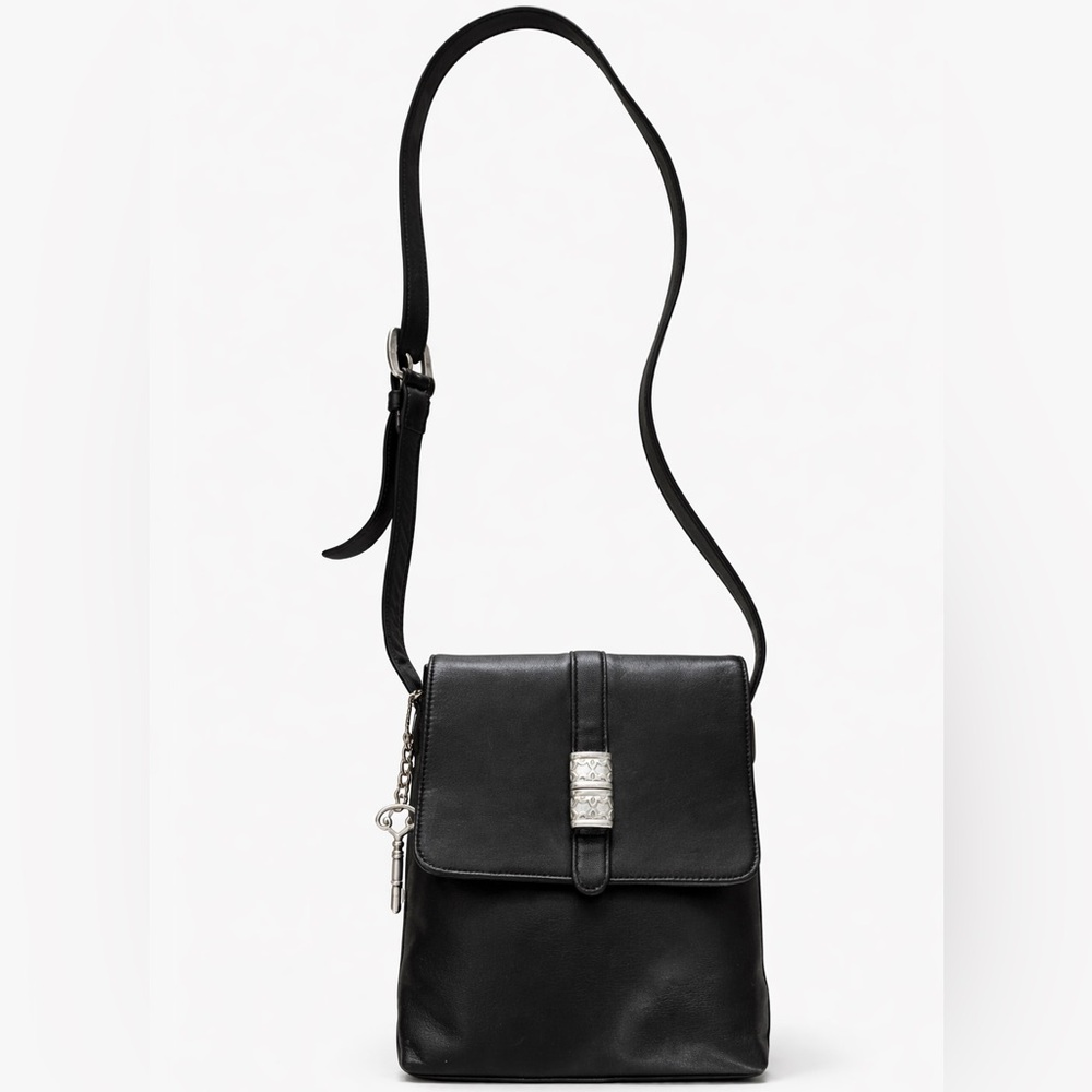 Vintage Fossil 75082 Black Leather Crossbody Bag Key Charm Soft Leather